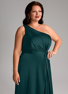 Azazie Brooke Bridesmaid Dresses Pine A-Line One Shoulder Stretch Satin Dress image13