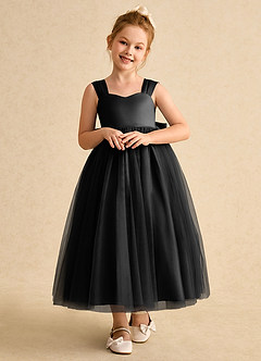 Azazie Chickadee Blumenmädchenkleider Ballkleid Herzausschnitt Matte Satin Kleid Schwarz image5