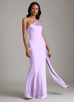 Azazie Galinda Suknie dla druhen Syrena Jedno ramię Satyna elastyczna Do ziemi Sukienka image5