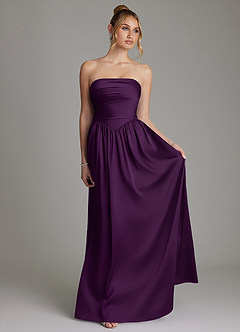 Azazie Zena Bridesmaid Dresses Grape A-Line Strapless Stretch Satin Dress image4