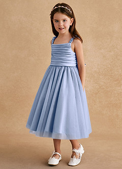 Azazie Gabbie Blumenmädchenkleider A-Linie Plissee Matte Satin Kleid Eis image5
