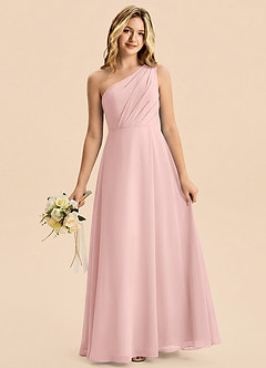 Azazie Phaedra Junior Powder Pink A-Line Pleated Chiffon Dress image3