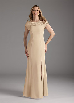 Azazie Cupid Vente Finale Robe Trapèze en Mousseline de soie Col bateau en dentelle Champagne image4