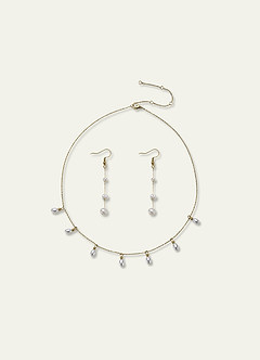 front 14K Gold Plated Stainless Steel Pearl Tassel Necklace And Natural Baroque Earrings Set