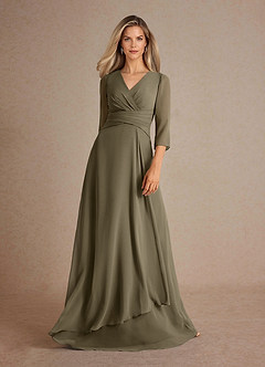 Azazie Mayfield vestidos de madre de la novia Vestido de Verde Sauce de Gasa de Corte En A con Plisado image5