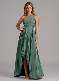 Azazie Lyrica Bridesmaid Dresses Eucalyptus A-Line One Shoulder Stretch Satin Dress image1