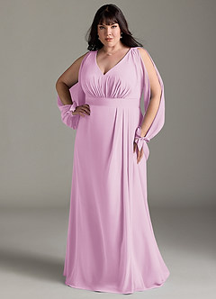Azazie Matilda Bridesmaid Dresses Candy Pink A-Line Long Sleeve Chiffon Dress image9