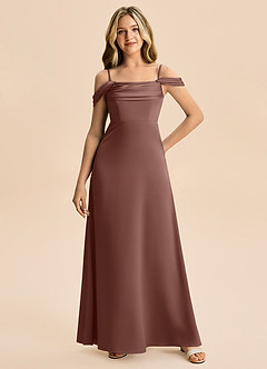 Azazie Lettie Junior Linia A Zza ramienia Satyna elastyczna Długość podłogi Młodsza druhna Sukienka image4