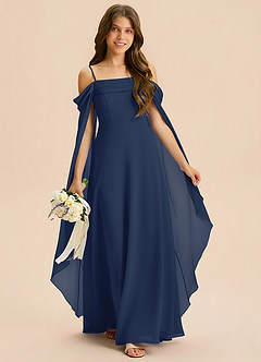 Azazie Moana Junior Dark Navy A-Line Pleated Chiffon Dress image3