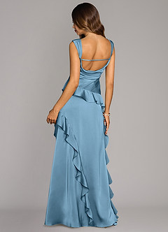 Azazie Sloane Bridesmaid Dresses Steel Blue A-Line Sweetheart Neckline Stretch Satin Dress image2