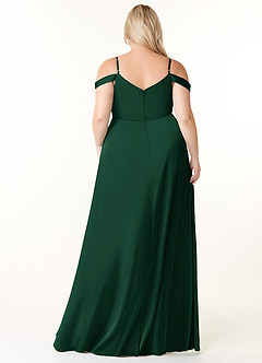 Azazie Ocean Bridesmaid Dresses Dark Green A-Line V-Neck Pleated Stretch Satin Dress image14