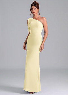 Azazie Rinna Bridesmaid Dresses Lemon Sorbet Mermaid One Shoulder Chiffon Dress image3