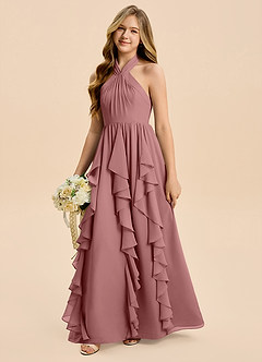 Azazie Daisy Junior Desert Rose A-Line Chiffon Dress image4