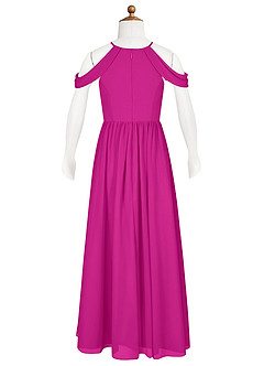 Azazie Seneca Junior Fuchsia A-Line Off the Shoulder Chiffon Dress image7