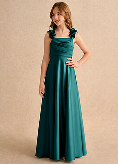 Azazie Rosita Girls Formal Flower Girl Klänningar Klänning A-Line i Stretch Satin Plisserad image4