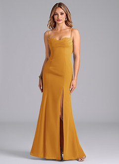 Azazie Wynni Bridesmaid Dresses Butterscotch Mermaid Corset Chiffon Dress image3