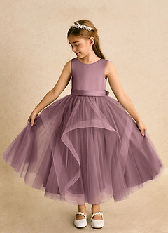 Azazie Vana Abiti da Ragazza di Fiori Abito Principessa in Tulle Fiocco Vintage Malva image7
