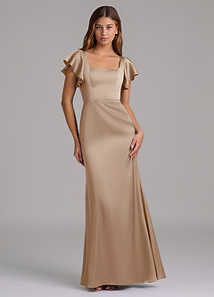 Azazie Elkie 신부 들러리 드레스 인어 스퀘어 네크라인 스트레치 새틴 바닥 길이 드레스 image1