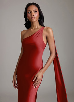 Azazie Galinda Brudtärnklänningar Klä av Sjöjungfru i Stretch Satin Ena axeln Granatäpple image3