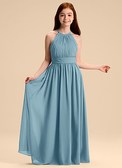Azazie Malone Junior Jurk van Chiffon met A-Lijn Geplooid Mystiek Blauw image6