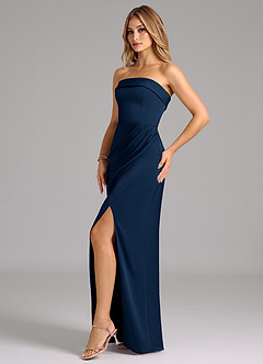 Azazie Aretha Brautjungfernkleider Wandelbar A-Linie Schulterfrei Stretch-Satin Kleid Dunkelmarine image3