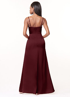 Azazie Maci Brautjungfernkleider A-Linie V-Hals Gefaltet Stretch-Satin Kleid Cabernetrot image2