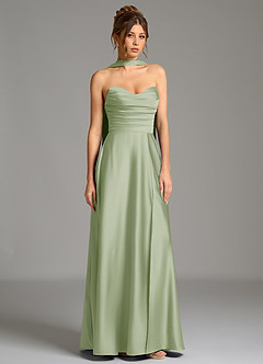 Azazie Ayla Abiti da Damigella Abito A-Line in Raso Elasticizzato Corsetto Verde Salvia image4