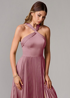 Azazie Afra Bridesmaid Dresses Vintage Mauve A-Line Pleated Stretch Satin Dress image4