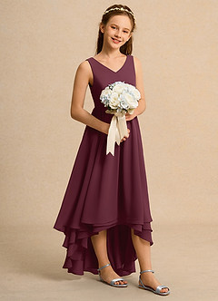 Azazie Kitten Girls Formal Robe Demoiselle D'honneur Fillette Robe Trapèze en Mousseline de soie Cabernet image3