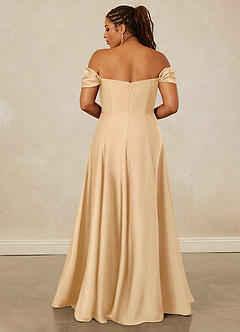 Christian Siriano Bridal for Azazie 1002 Robes de demoiselle d'honneur Robe Trapèze Convertible en Satin extensible Épaule décolletée Or image9
