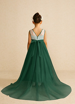 Azazie Tay Flower Girl Dresses Dark Green A-Line Sequins Tulle Dress image2