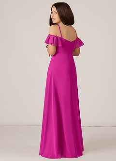 Azazie Juna Junior Robe Trapèze en Mousseline de soie Épaule décolletée Fuchsia image4