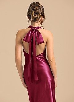 Azazie Velli Brudtärnklänningar Klä av Tubklänning i Metallisk satin Hög hals Bourgogne image6