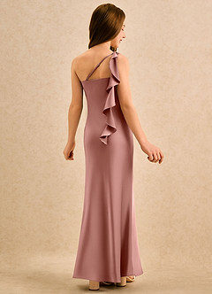 Azazie Almond Girls Formal Sukienki dla dziewczynek sypiących kwiaty Osłona Jedno ramię Satyna elastyczna Długość podłogi Sukienka image1