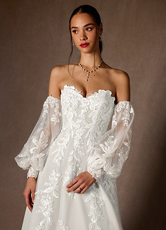 Azazie Madeleine Vestidos de novia Vestido de Diamante Blanco de Encaje de Corte Princesa con Sin tirantes image5