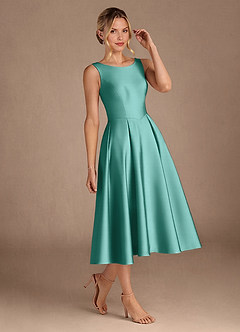 Azazie Fulton Mother of the Bride Dresses Aqua A-Line Pleated Stretch Satin Dress image2