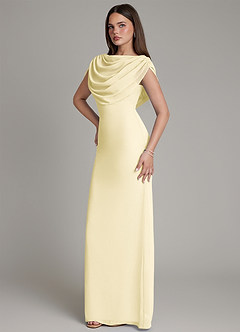 Azazie Hadley Essayer des robes à la maison Robe Sirène en Mousseline de soie Plissée Sorbet Citron image9