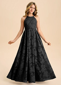 Azazie Arianthe Junior Abito A-Line in Burnout Floreale Plissettato Nero image5
