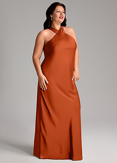 Azazie Doretta Bridesmaid Dresses Paprika Mermaid Pleated Stretch Satin Dress image8
