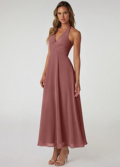 Azazie Tessie Abiti da Damigella Abito A-Line in Chiffon Plissettato Rosa Del Deserto image3