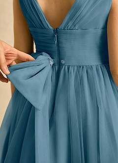 Azazie Macaron Jurken voor bloemenmeisjes A-Lijn Jurk van Tule Geplooid Bermuda image6