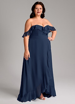 Azazie Lyra Robes de demoiselle d'honneur Robe Trapèze Convertible en Mousseline de soie Bleu Marine Foncé image13