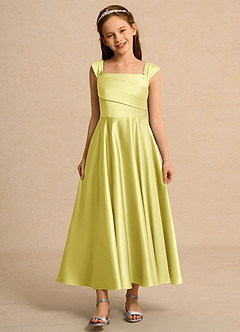 Azazie Bundle Girls Formal Flower Girl Dresses Lemon Sorbet A-Line Pleated Matte Satin Dress image1