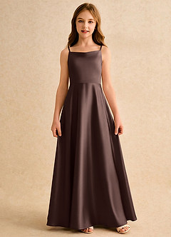 Azazie Joella Girls Formal vestidos de niña de las flores Vestido de Ganache de Satén Elástico de Corte en A con Plisado image4