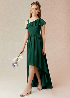 Azazie Mango Junior Emerald A-Line Ruched Chiffon Dress image3