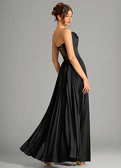 Azazie Saedra Robes de demoiselle d'honneur Robe Trapèze en Satin extensible Corset Noir image2