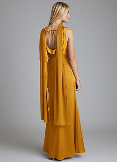 Azazie Tallie Bridesmaid Dresses Butterscotch Mermaid Pleated Stretch Satin Dress image4