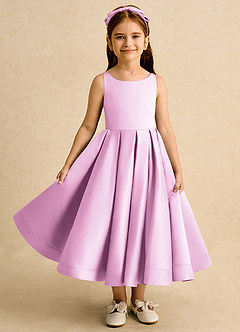 Azazie Babs vestidos de niña de las flores Vestido de Rosa Caramelo de Satin Mate de Princesa con Plisado image2