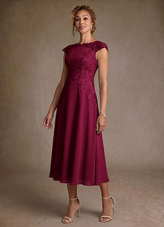 Azazie Crista Mother of the Bride Dresses Burgundy A-Line Lace Chiffon Dress image4