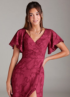 Azazie Ambrosia Bridesmaid Dresses Burgundy A-Line Pleated Floral Burnout Dress image5